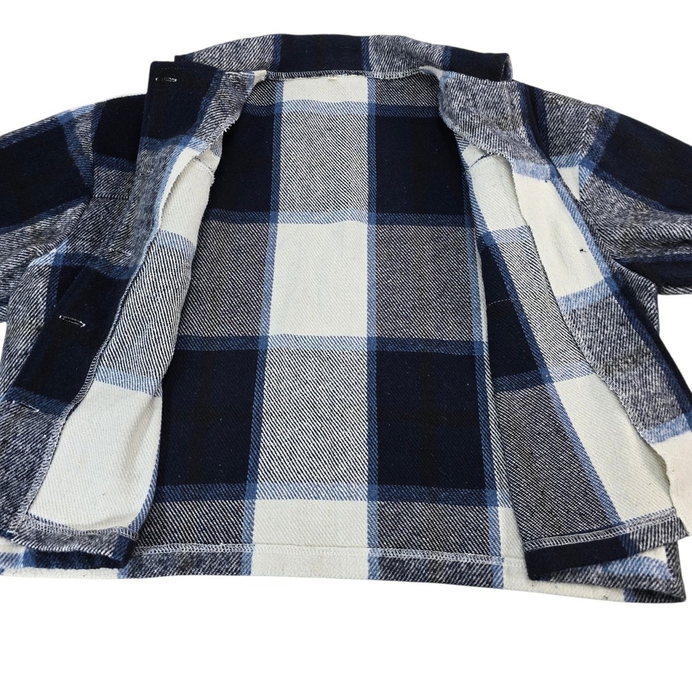 Unbranded Plaid Shacket Women XL Blue White Polyester Flannel Button Crop - Picture 8 of 10
